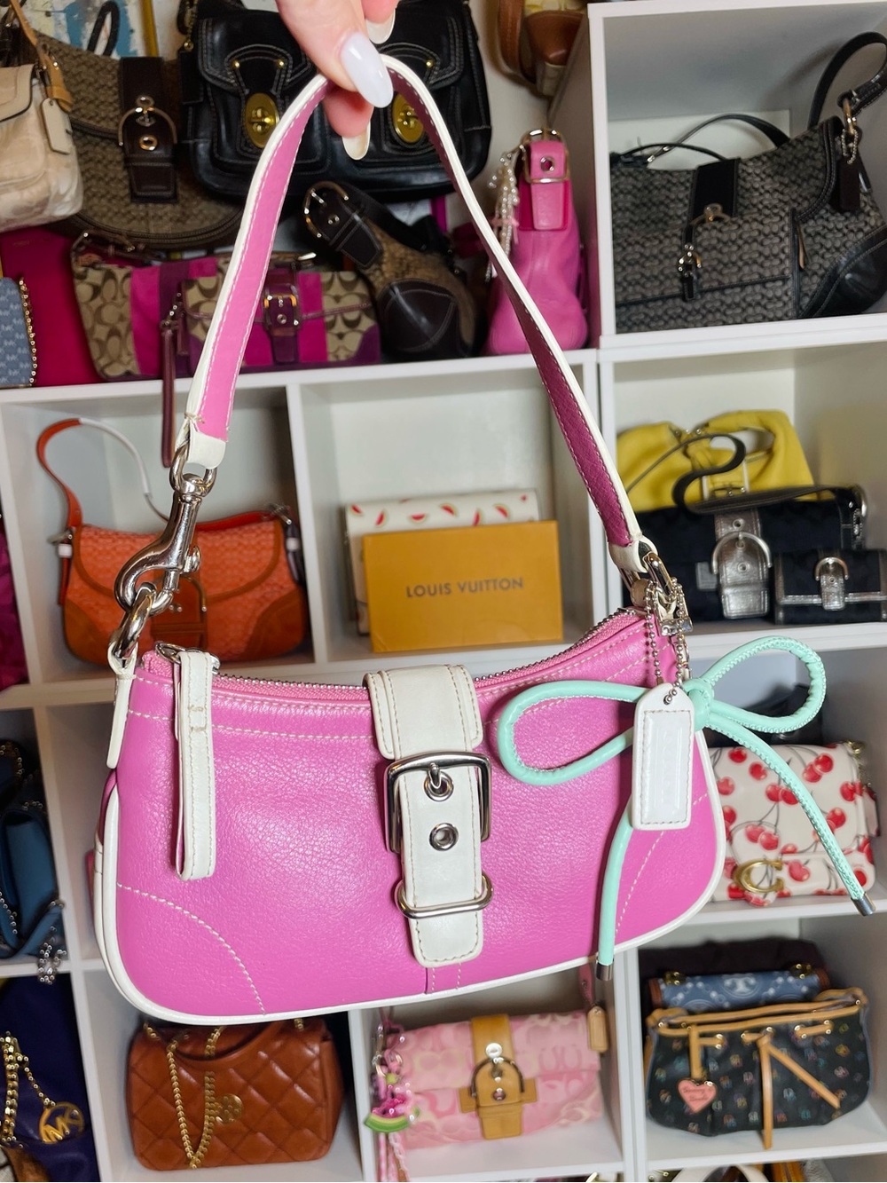 Coach Vintage Y2K Hamptons Demi Buckle Shoulder/Mini Bag in Pink & White Leather